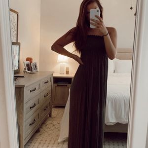 army green strapless maxi dress